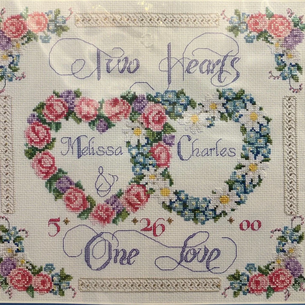 Janlynn Counted Cross Stitch Kit Two Hearts One Love Wedding Anniversary‎ 80-410